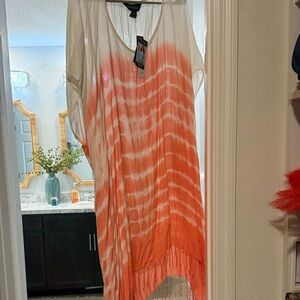 Charlie Paige White and Orange Swim Coverup